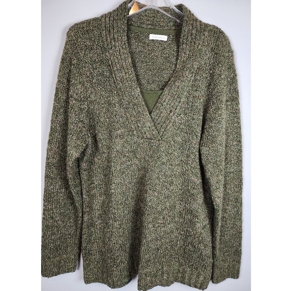 Charter Club‎ Womens Green Speckled Knit Shawl Collar Sweater Size M Equestrian